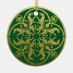 Medieval Renaissance Herald Lion Leopard Metallic  Ceramic Tree Decoration