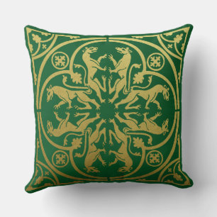 Medieval Renaissance Herald Lion Leopard Metallic  Cushion