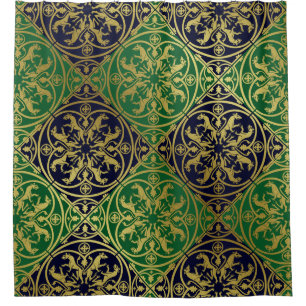 Medieval Renaissance Herald Lion Leopard Metallic Shower Curtain