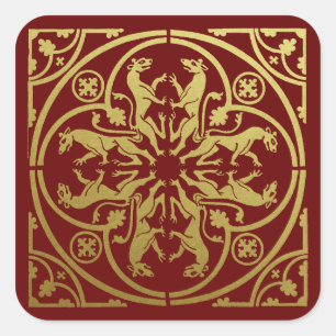 Medieval Renaissance Herald Lion Leopard Metallic  Square Sticker