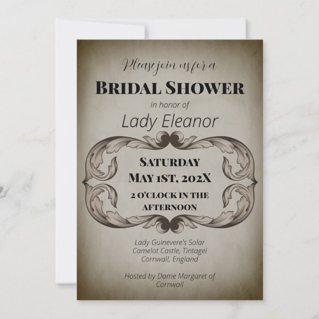 Medieval Renaissance Parchment Moody Bridal Shower Invitation (Front)
