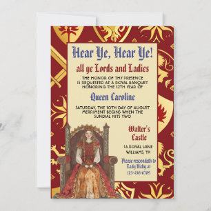 Medieval Renaissance Queen Birthday Invitation