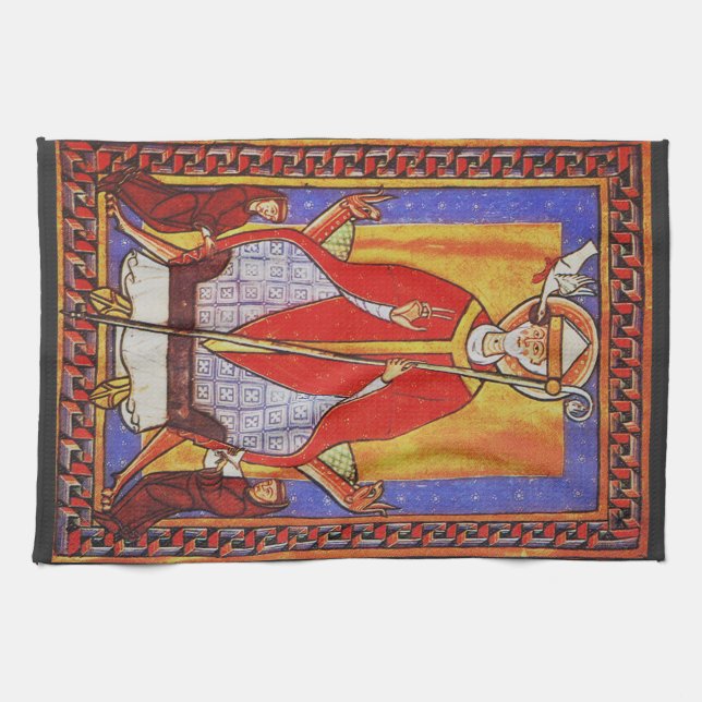 Medieval Saint Gregory the Great Icon  Tea Towel (Horizontal)