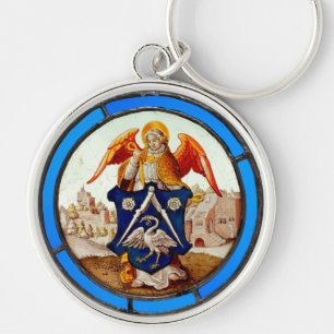 Medieval Stained Glass Angel and Coat of Arms Key Ring