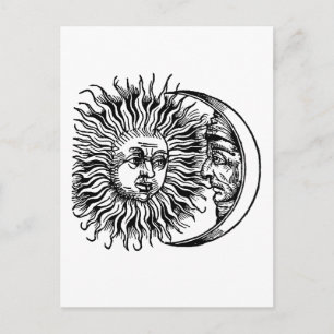 Medieval sun and moon postcard