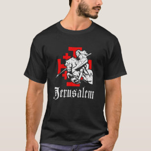 Medieval Templar Knight On War Horse Jerusalem Cro T-Shirt