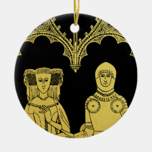 Medieval Tomb Brass Rubbing Knight, Lady and Child Ceramic Tree Decoration