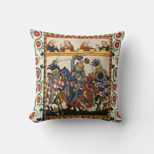 MEDIEVAL TOURNAMENT, FIGHTING KNIGHTS AND DAMSELS CUSHION
