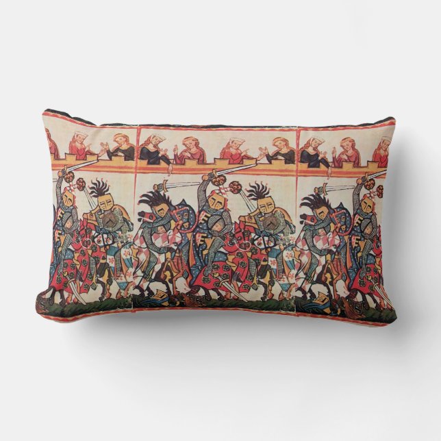 MEDIEVAL TOURNAMENT, FIGHTING KNIGHTS AND DAMSELS LUMBAR CUSHION (Front)