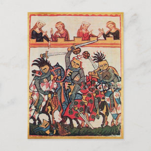 MEDIEVAL TOURNAMENT, FIGHTING KNIGHTS AND DAMSELS POSTCARD