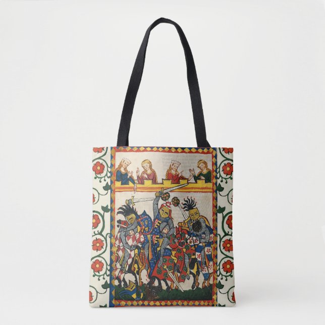 MEDIEVAL TOURNAMENT, FIGHTING KNIGHTS ,DAMSELS TOTE BAG (Front)
