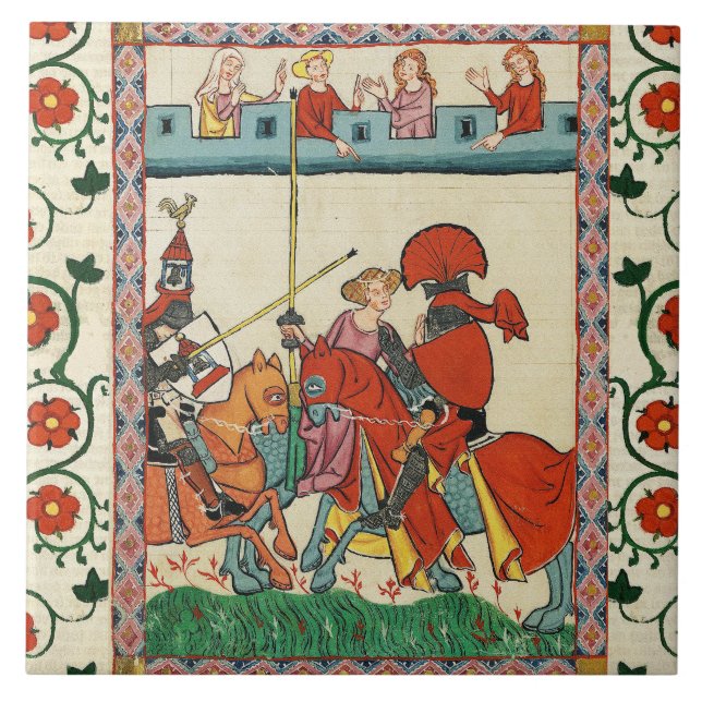 MEDIEVAL TOURNAMENT,KNIGHTS HORSEBACK AND DAMSELS TILE (Front)