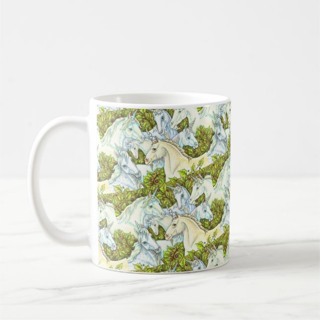 MEDIEVAL UNICORN HERD, HORSES, STALLION Fantasy Coffee Mug (Left)