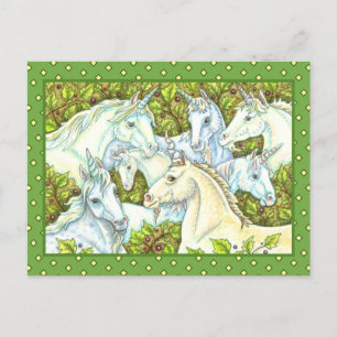 MEDIEVAL UNICORN HERD, HORSES, STALLION Fantasy Postcard
