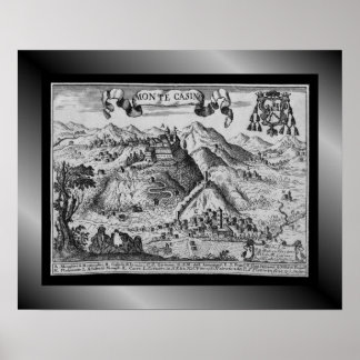 Medieval Village Map Monte Casino ~ Italy~ Poster