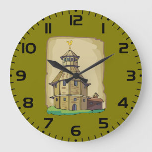 Medieval Wooden Watchtower and Fortress Large Clock