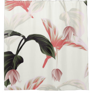 Medinilla Magnifica: Light Grey Floral. Shower Curtain
