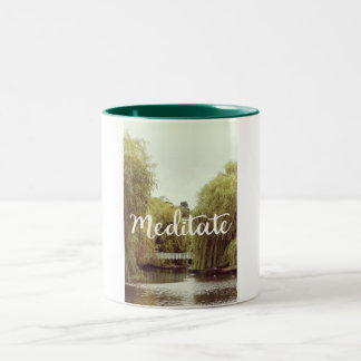 Meditate in the park inspirational message Two-Tone coffee mug