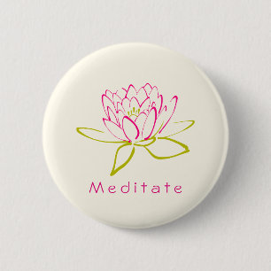 Meditate. Lotus Flower / Water Lily Illustration 6 Cm Round Badge