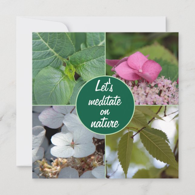 Meditate nature leaves flowers pink white green thank you card (Front)