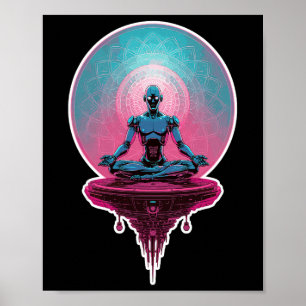 Meditating Android Robot Ai Zen Calm Peace Future Poster