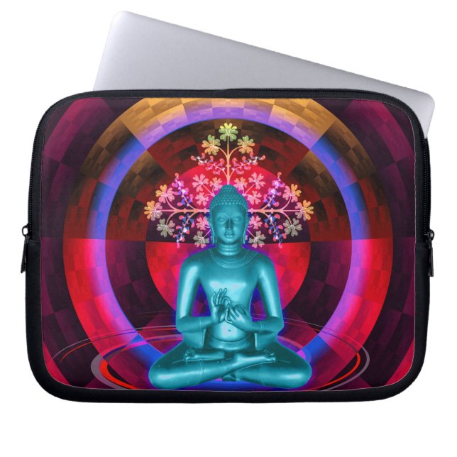 Meditating Blue Buddha Laptop Sleeve (Front)
