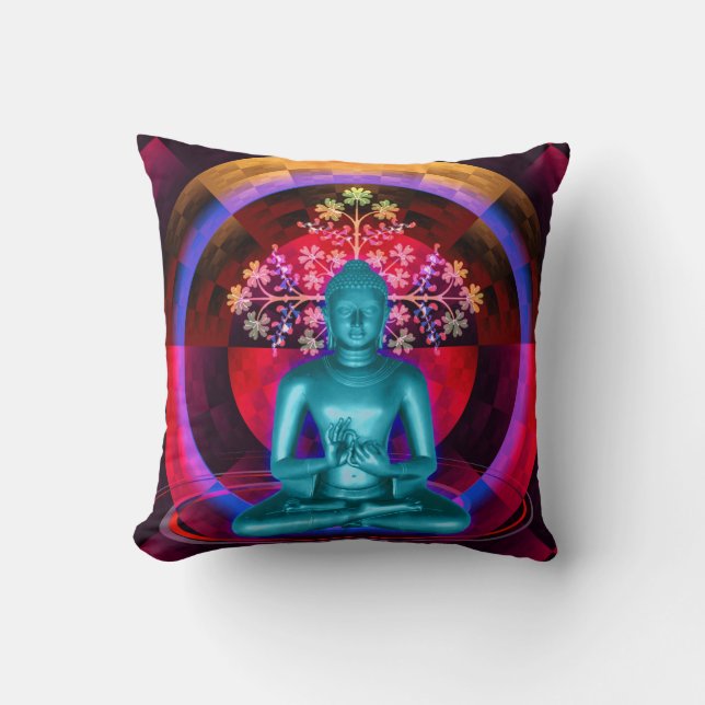 Meditating Blue Buddha Throw Pillow (Front)