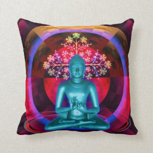 Meditating Blue Buddha Throw Pillow