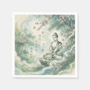Meditating Buddha Bamboo Ink Art Napkin