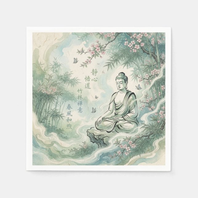 Meditating Buddha Bamboo Ink Art Napkin (Front)