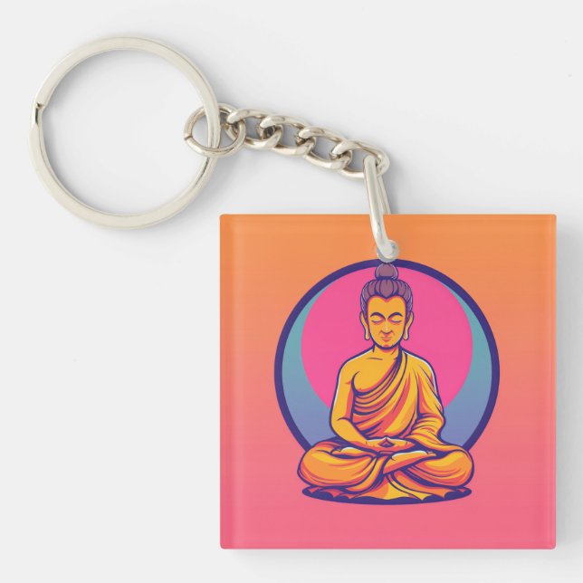 Meditating Buddha Digital Art Key Ring (Front)