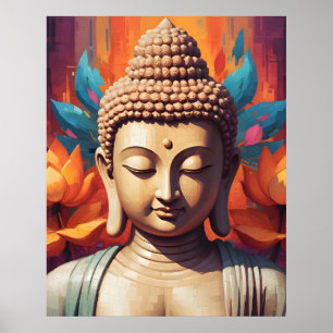 Meditating Buddha Portrait   Pixel Art Poster
