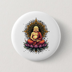 Meditating Buddha Spiritual Art Vintage Style Yoga 6 Cm Round Badge