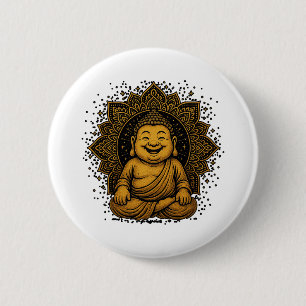 Meditating Buddha Spiritual Art Vintage Style Yoga 6 Cm Round Badge