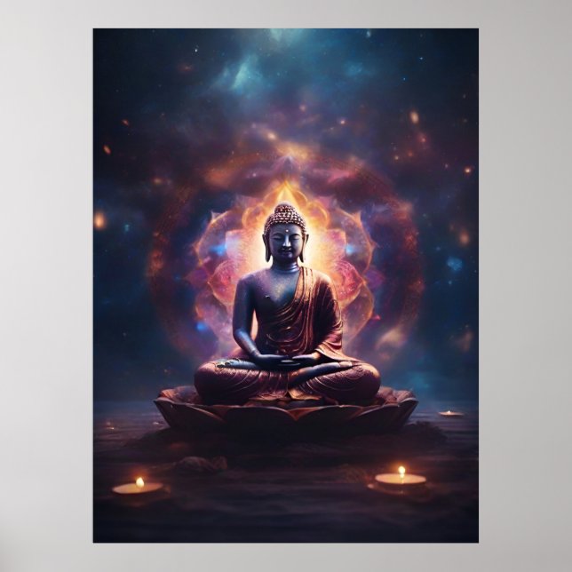 Meditating Buddha with Mandala in the Universe Poster (Front)