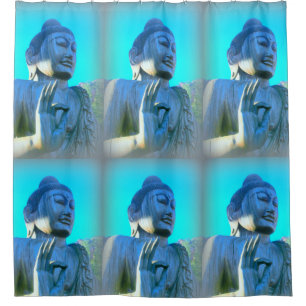 meditating buddha with mudra blue shower curtain