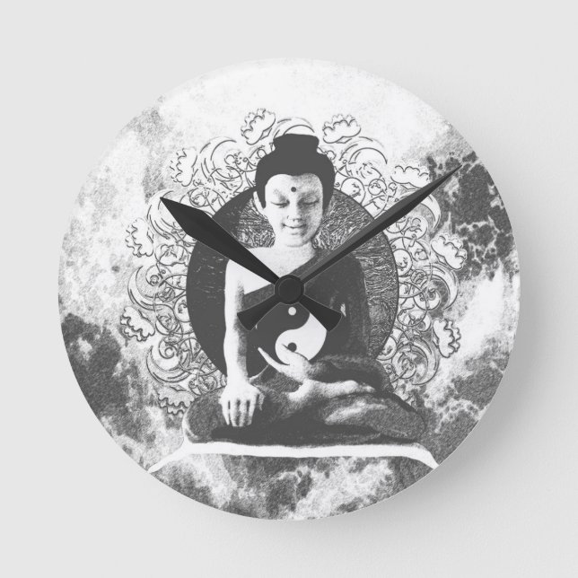 Meditating Buddha with Yin Yang Round Clock (Front)
