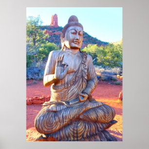 meditating Buddha wooden statue Poster