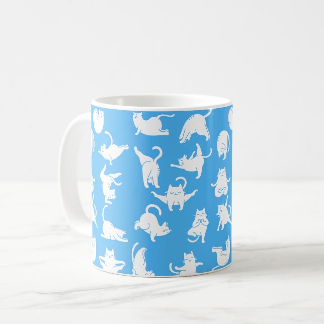 Meditating Cat in Yoga Poses Coffee Mug (Front Left)