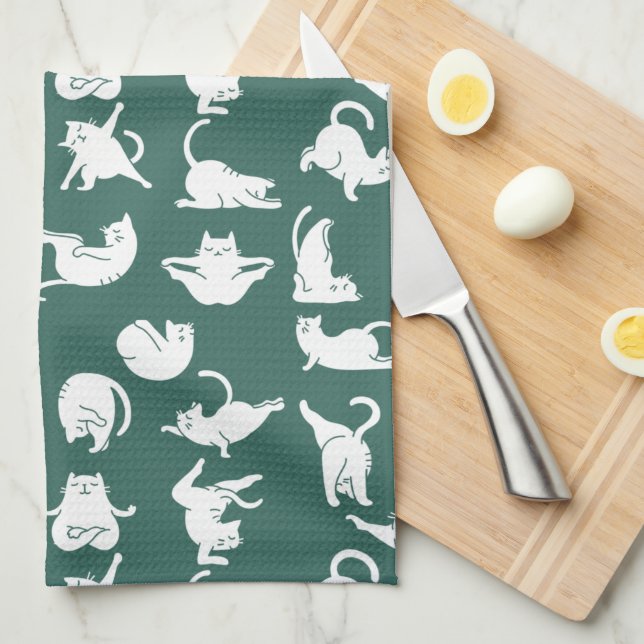 Meditating Cat in Yoga Poses Kitchen Towel (Quarter Fold)