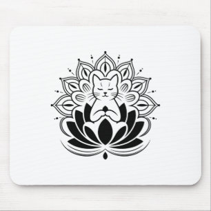 Meditating Cat Lotus Flower Zen Yoga Enthusiast Te Mouse Mat