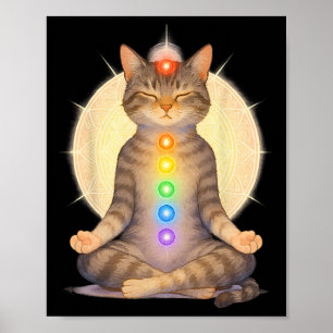 Meditating Chakra Cat Yoga Spiritual Cat Lovers Ma Poster
