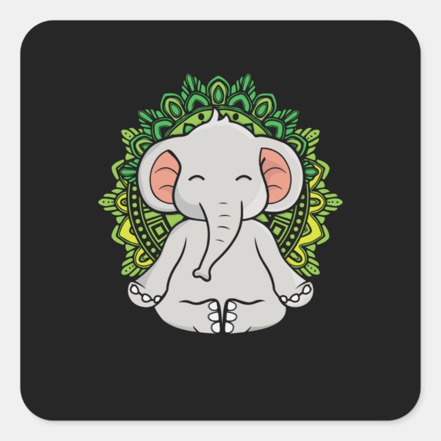 Meditating Elephant Gift Yoga Lover Women Elephant Square Sticker (Front)