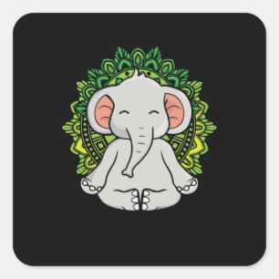 Meditating Elephant Gift Yoga Lover Women Elephant Square Sticker