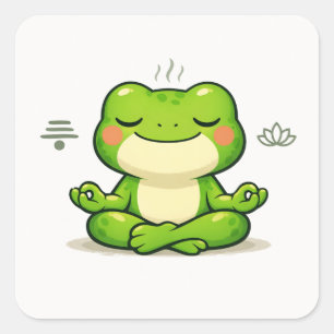 Meditating Frog Zen Illustration Square Sticker