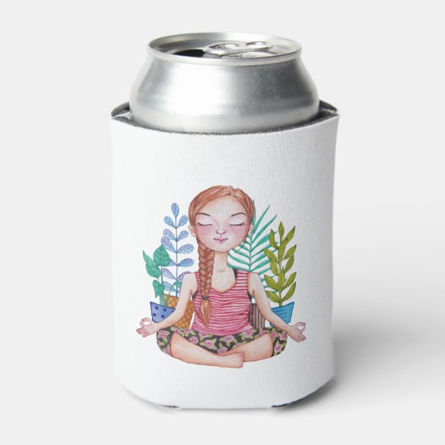 Meditating Girl With Plants Can Cooler (Can Front)