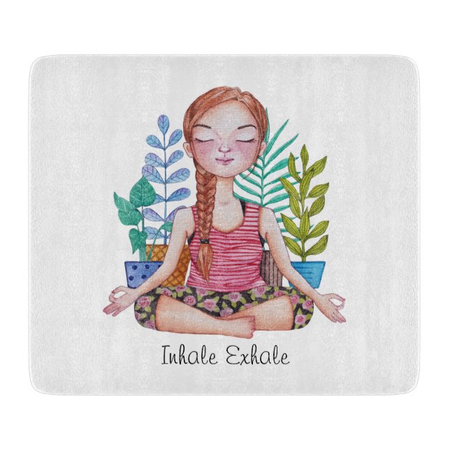 Meditating Girl With Plants Cutting Board (Front)