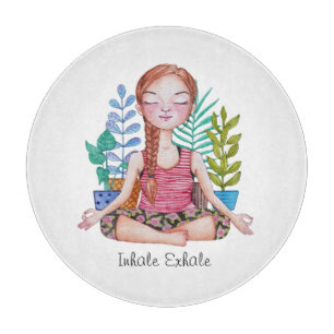 Meditating Girl With Plants Cutting Board