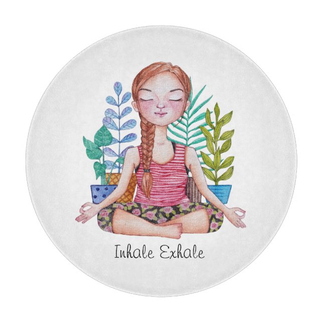 Meditating Girl With Plants Cutting Board (Front)