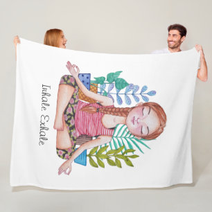 Meditating Girl With Plants Fleece Blanket
